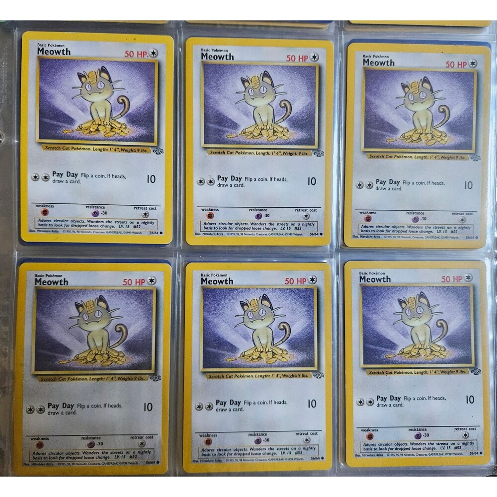 Lot 6x Card 1999 Pokemon Jungle Meowth 56/64 Common WoTC Original (LP) Vintage